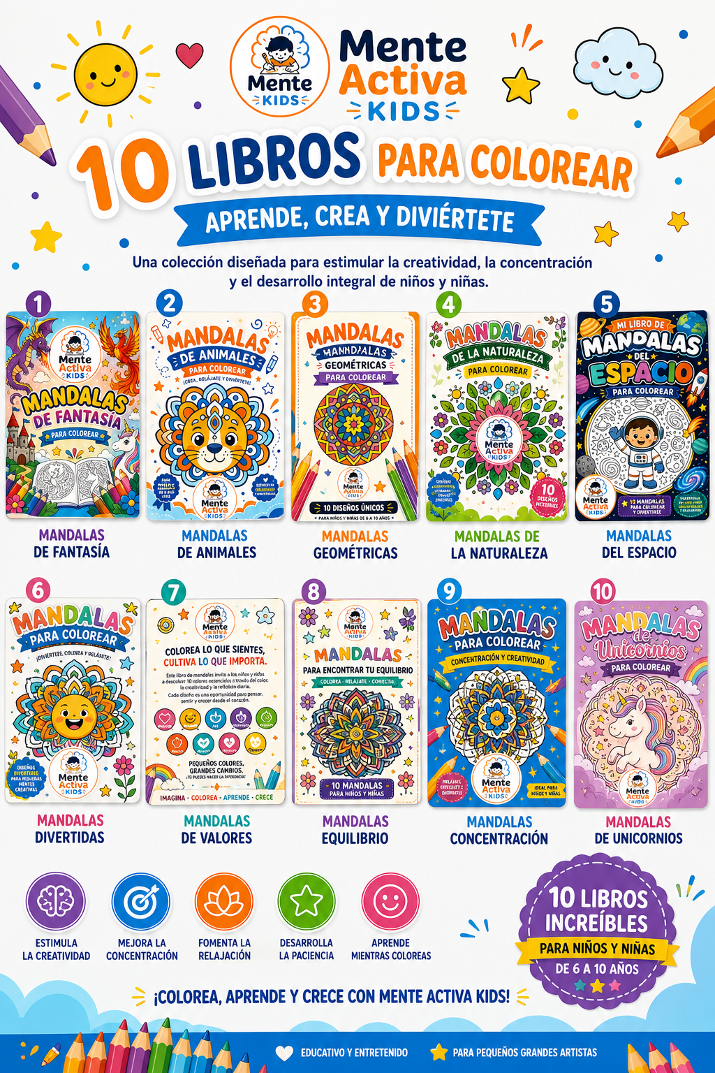 🎨 MANDALAS PARA COLOREAR – COLECCIÓN DE 10 LIBROS EDUCATIVOS